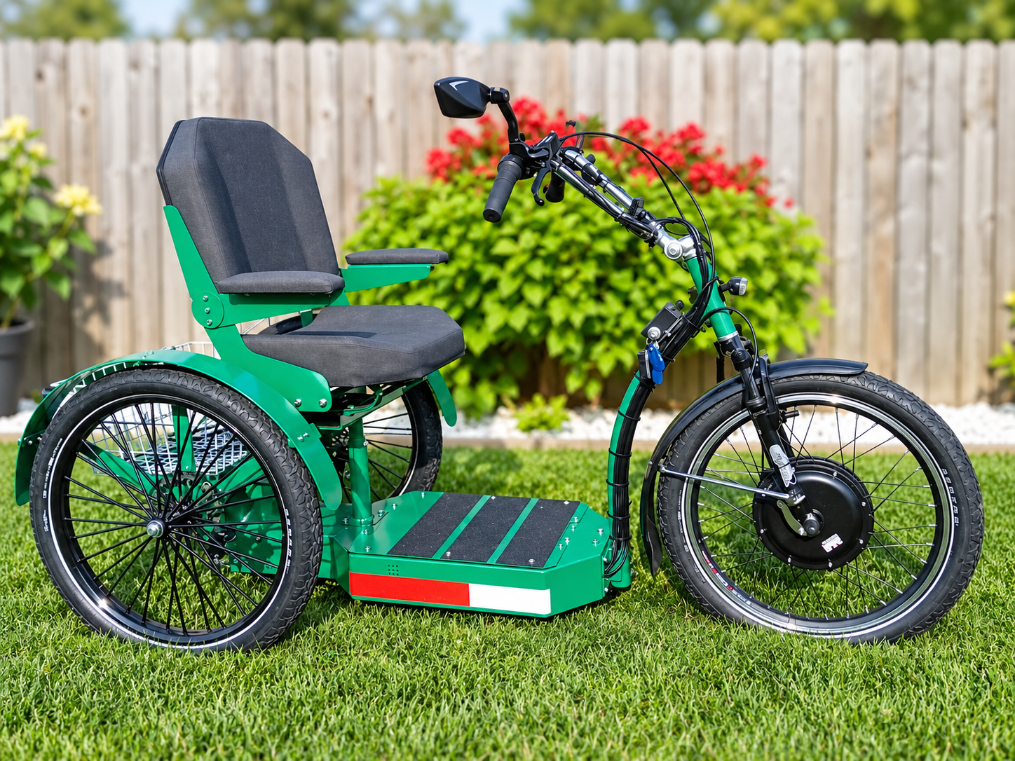 Green single-seat Step-On electric trike
